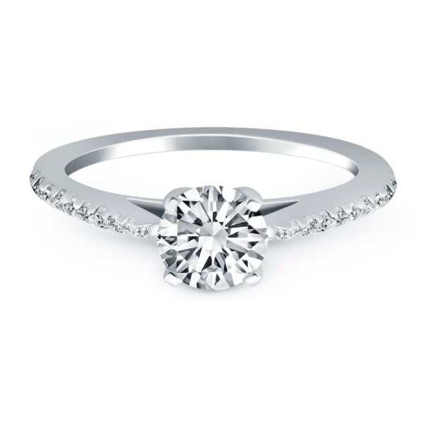 14k White Gold Micro Prong Diamond Cathedral Engagement Ring - Image 2