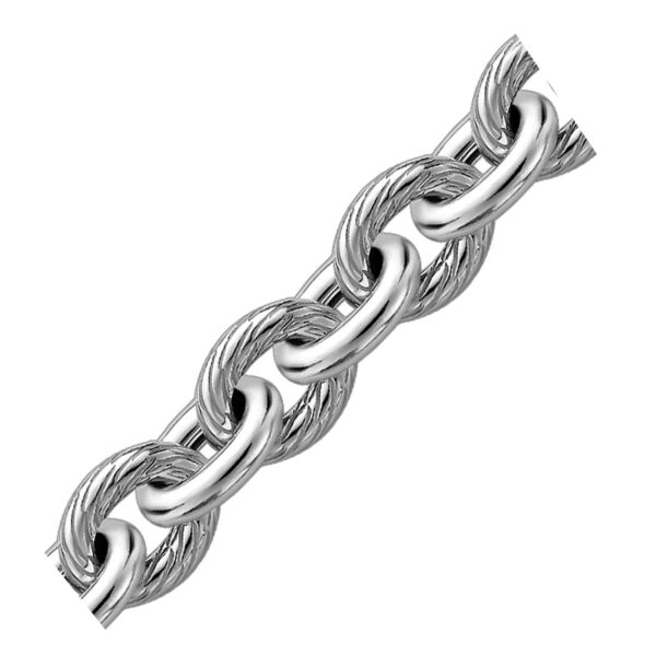 Sterling Silver Rhodium Plated Diamond Cut Cable Style Chain Bracelet - Image 2