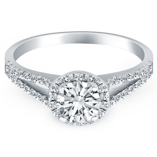 14k White Gold Diamond Halo Split Shank Engagement Ring - Image 2