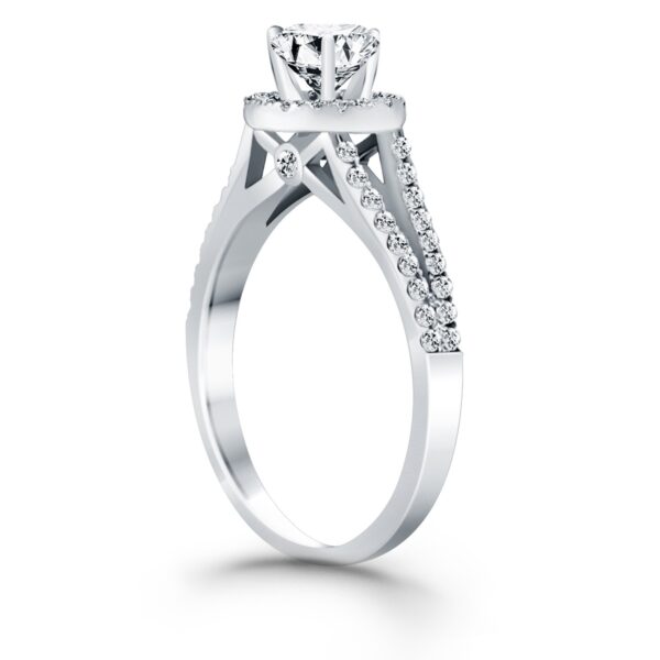 14k White Gold Diamond Halo Split Shank Engagement Ring - Image 3