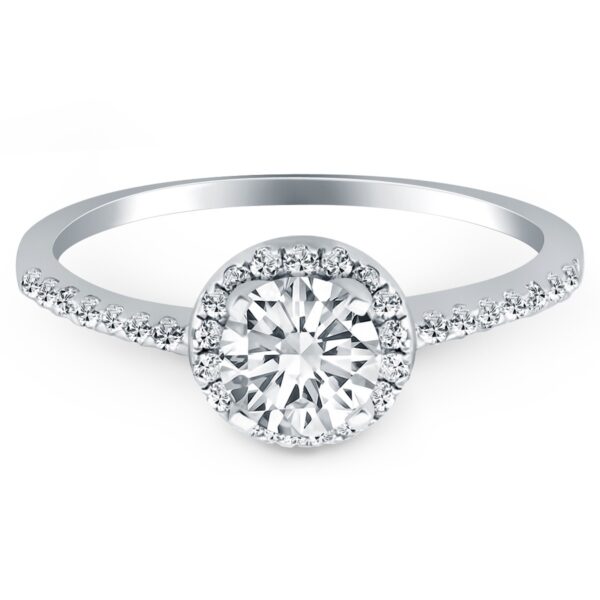 14k White Gold Diamond Halo Collar Engagement Ring - Image 2