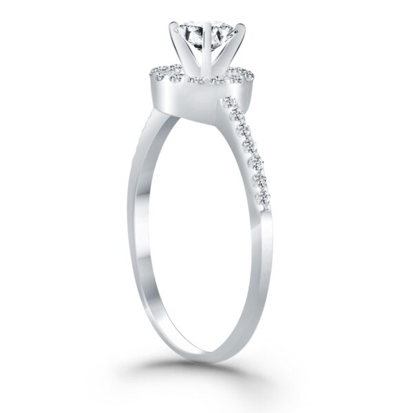 14k White Gold Diamond Halo Collar Engagement Ring - Image 3