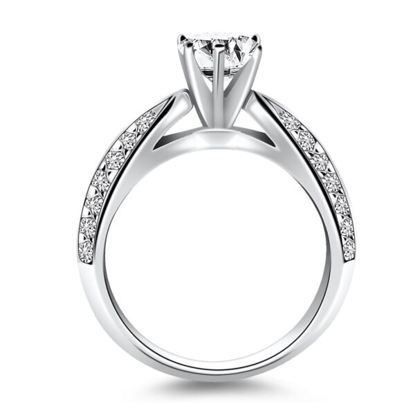 14k White Gold Cathedral Double Row Pave Diamond Engagement Ring - Image 2