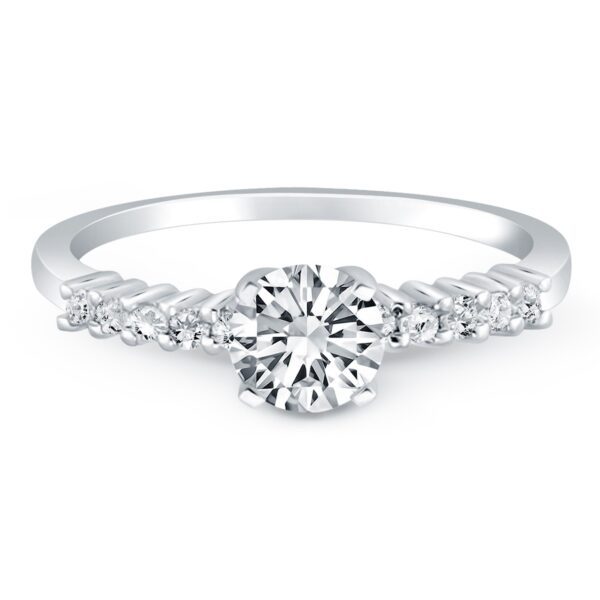 14k White Gold Shared Prong Accent Diamond Engagement Ring - Image 2