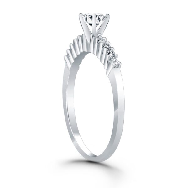 14k White Gold Shared Prong Accent Diamond Engagement Ring - Image 3