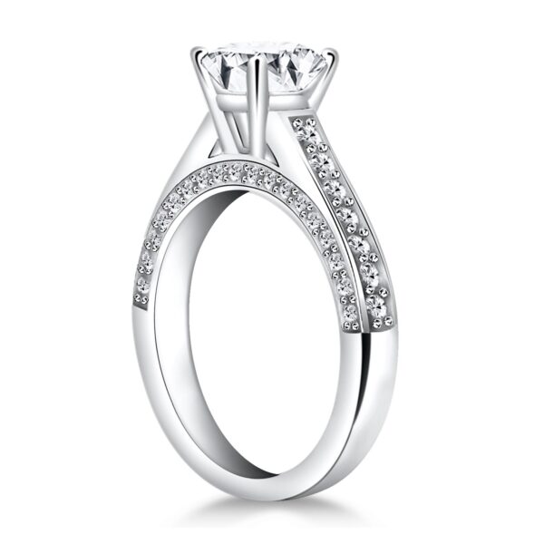 14k White Gold Pave Diamond Cathedral Engagement Ring - Image 2