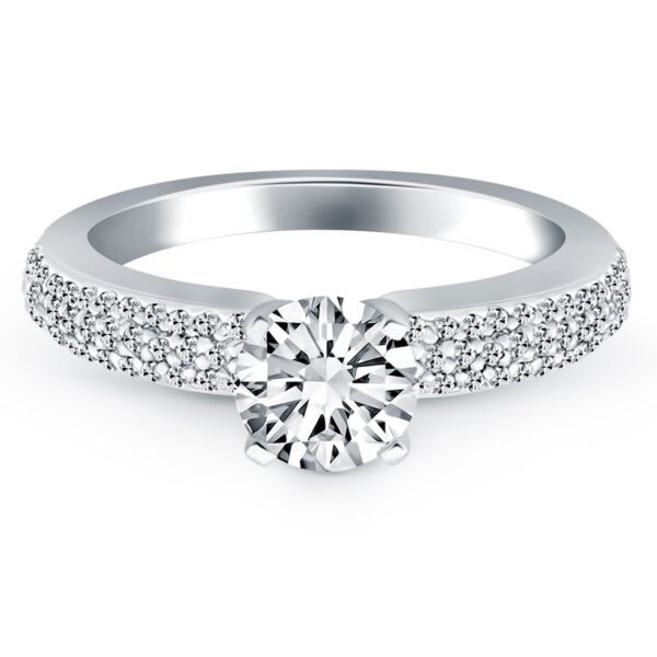 14k White Gold Triple Row Pave Diamond Engagement Ring - Image 2