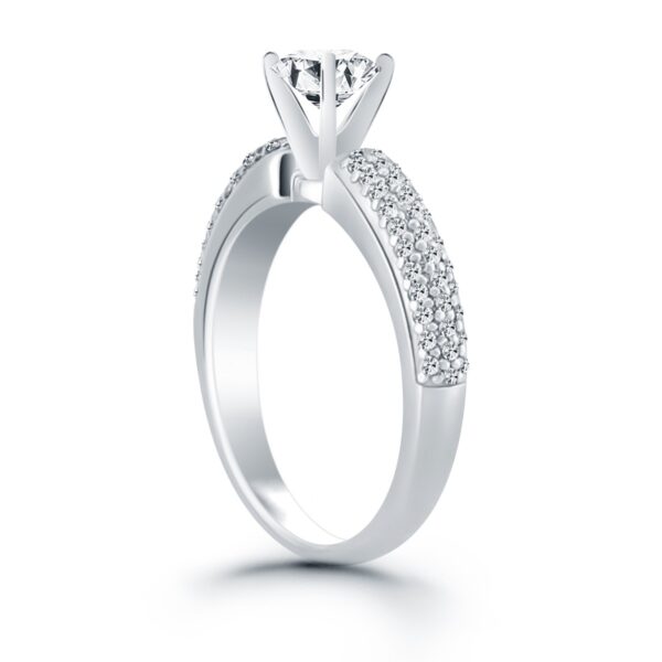 14k White Gold Triple Row Pave Diamond Engagement Ring - Image 3