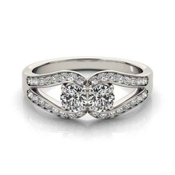 Two Stone Split Shank Design Diamond Ring in 14k White Gold (3/4 cttw) - Image 3