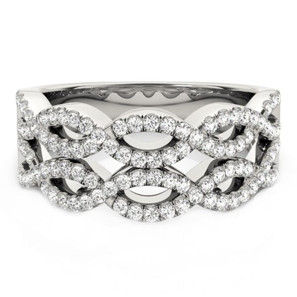 Diamond Studded Double Interlocking Waves Ring in 14k White Gold  (5/8 cttw) - Image 2