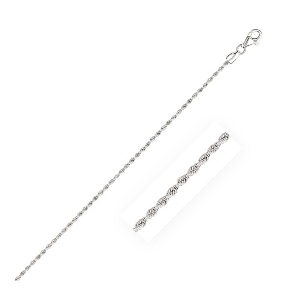 2.0mm 14k White Gold Solid Diamond Cut Rope Chain