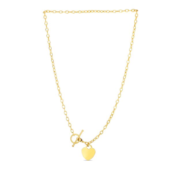 Toggle Necklace with Heart Charm in 14k Yellow Gold - Image 2