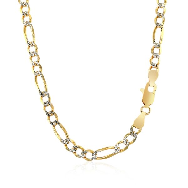 4.0mm 14K Yellow Gold Solid Pave Figaro Chain - Image 3