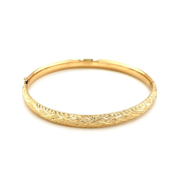 14k Yellow Gold Diamond Cut Design Dome Motif Children's Bangle - Image 3