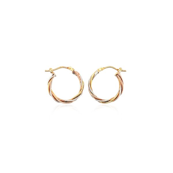 14k Tri Color Gold Three Toned Braided Hoop Earrings - Image 2