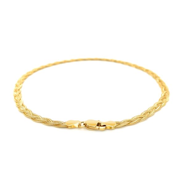 3.5mm 14k Yellow Braided Foxtail Anklet - Image 3