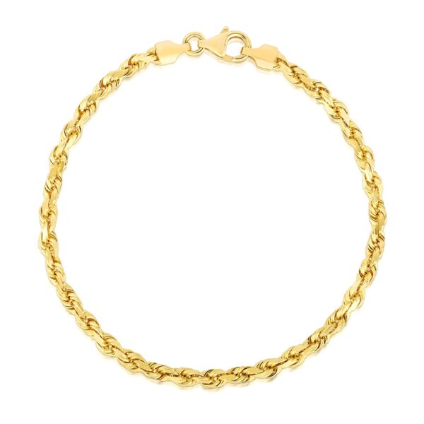 4.0mm 14k Yellow Gold Solid Diamond Cut Rope Bracelet - Image 2