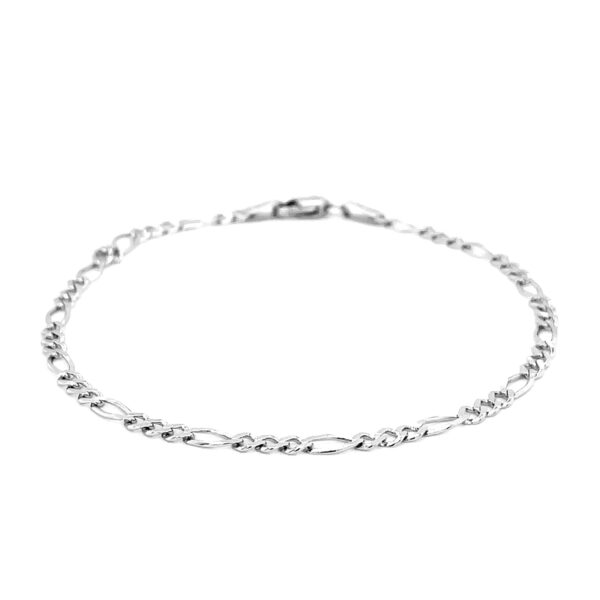 2.6mm 14k White Gold Figaro Anklet - Image 2