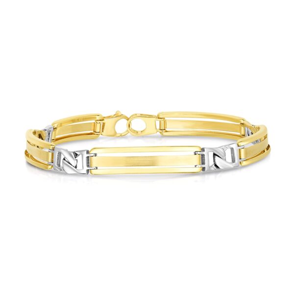 14k Two-Tone Gold Men's Bracelet with Fancy Bar Links - Image 2