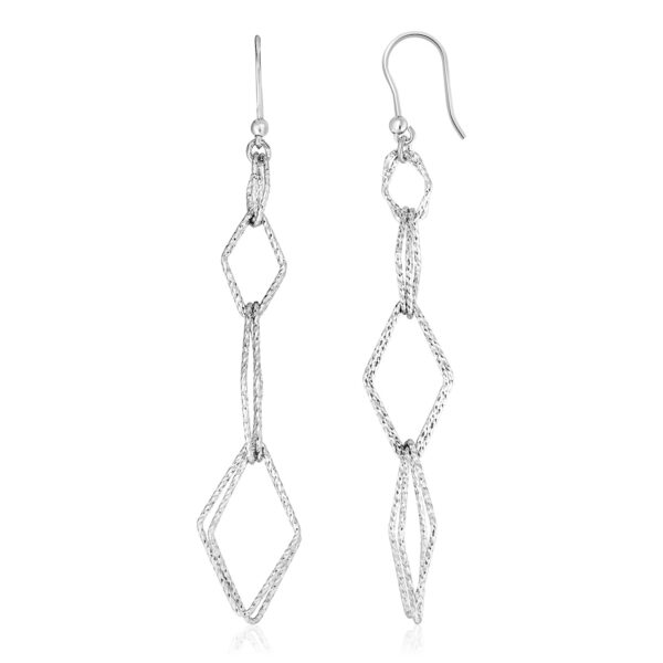 Sterling Silver Textured Interlocking Diamond Motif Dangle Earrings