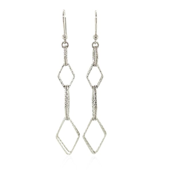 Sterling Silver Textured Interlocking Diamond Motif Dangle Earrings - Image 2