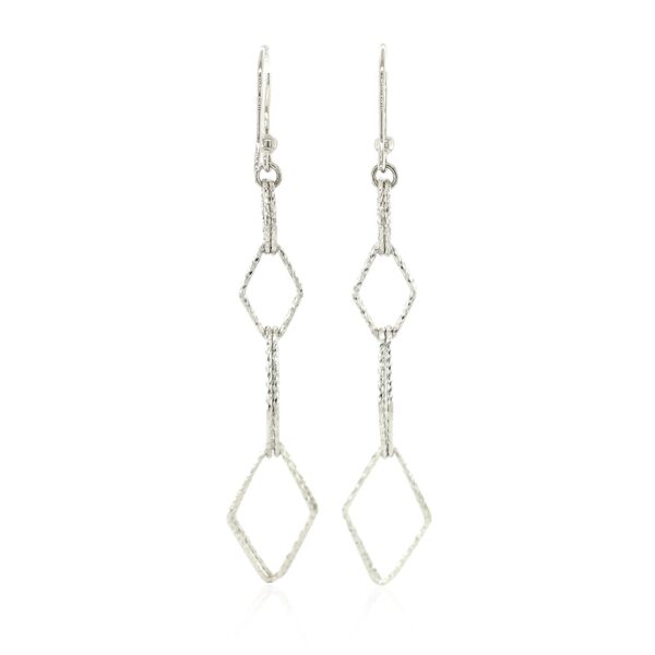 Sterling Silver Textured Interlocking Diamond Motif Dangle Earrings - Image 3