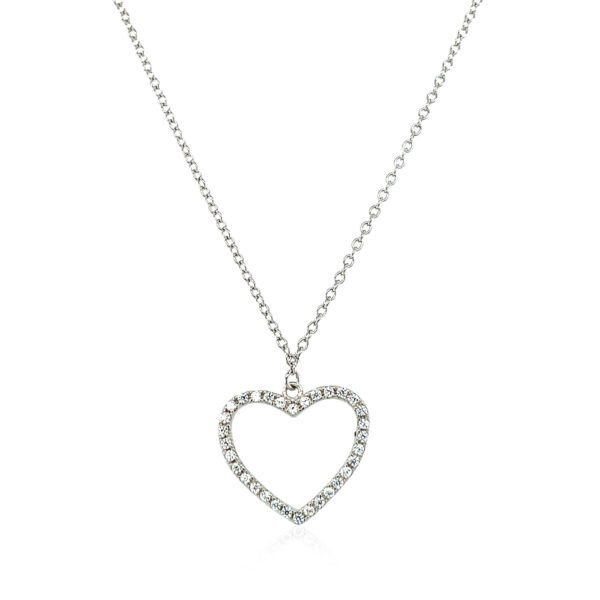 Sterling Silver Heart Necklace with Cubic Zirconias - Image 2