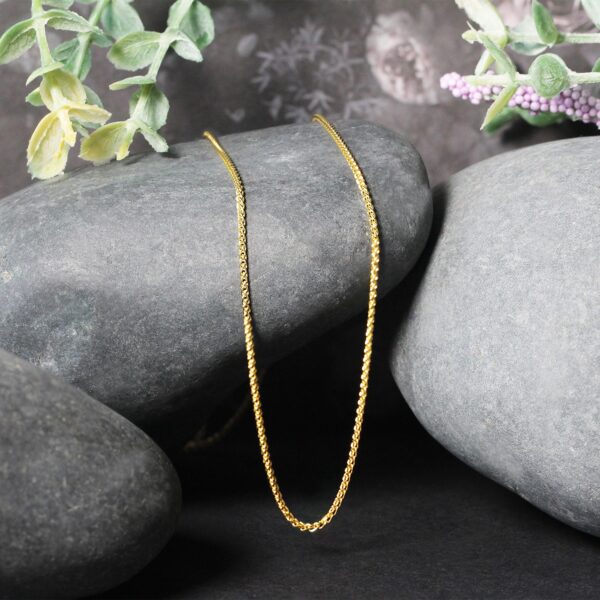 14k Yellow Gold Diamond Cut Round Wheat Chain 1.1mm - Image 4