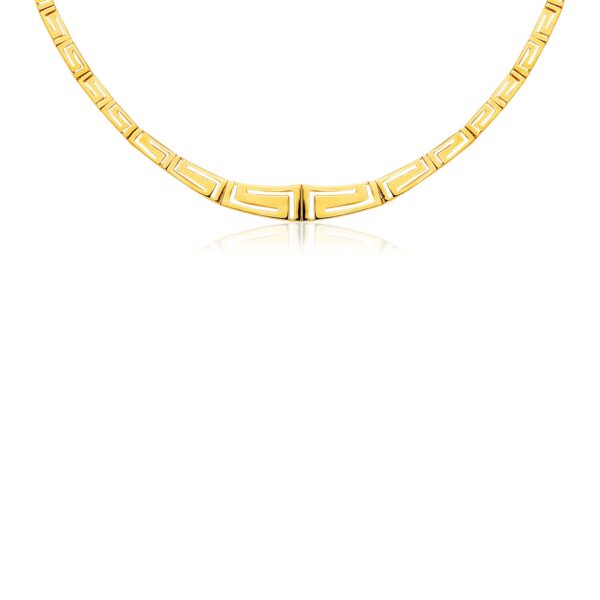 14K Yellow Gold Necklace with Graduated Greek Meander Motif Links