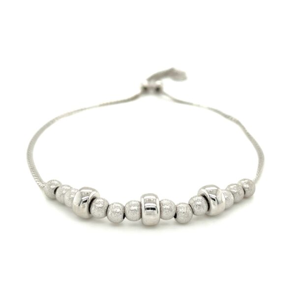 Adjustable Matte and Textured Bead Bracelet in Sterling Silver - Image 2