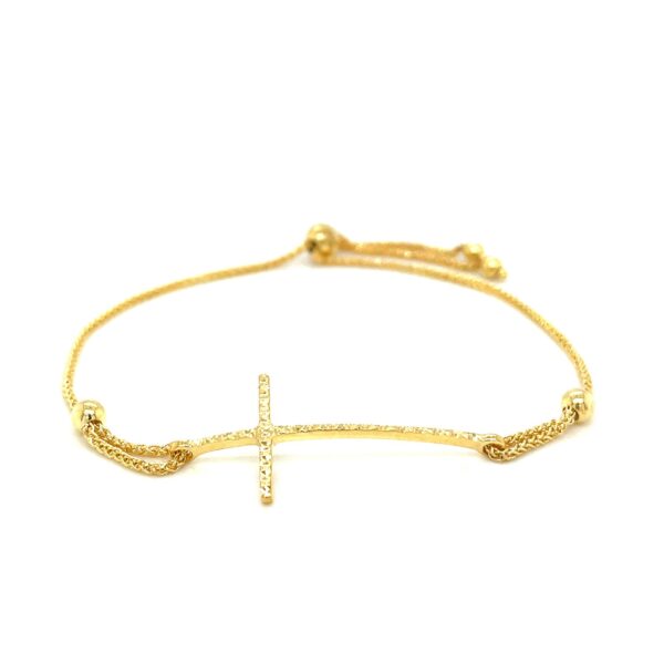 Adjustable Bracelet with Textured Cross in 14k Yellow Gold - Image 2