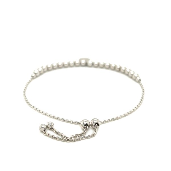 Adjustable Bead Bracelet with Round Charm and Cubic Zirconias in Sterling Silver - Image 3