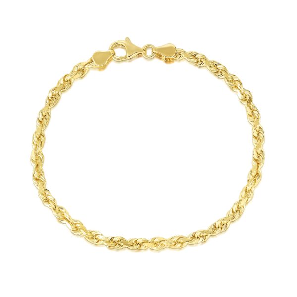 5.0mm 10k Yellow Gold Solid Diamond Cut Rope Bracelet - Image 2