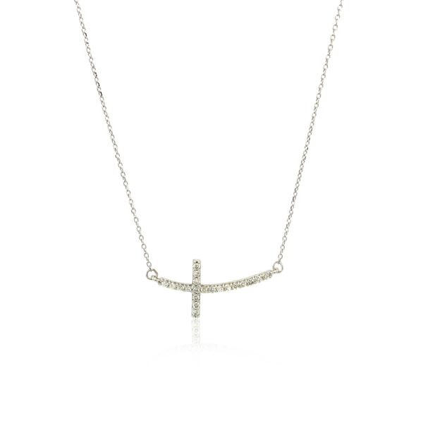 14k White Gold Diamond Embellished Cross Motif Necklace (.21cttw) - Image 2