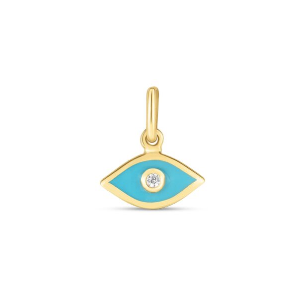 14k Yellow Gold Mini Blue Enamel Evil Eye Charm