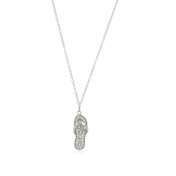 Sterling Silver Flip Flop Necklace with Cubic Zirconias