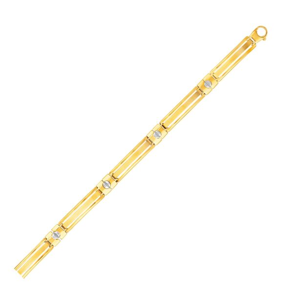 14k Two-Tone Gold Men's Bracelet with Screw Head Motif Accents