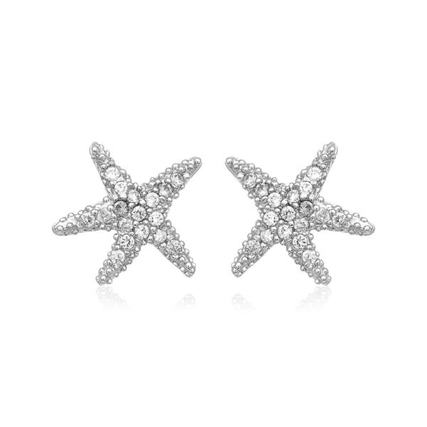 Sterling Silver Petite Starfish Earrings with Cubic Zirconias