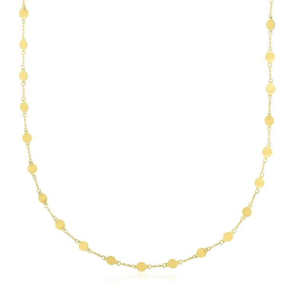 14k Yellow Gold High Polish Round Mirror Chain Station Necklace