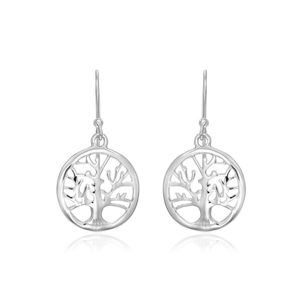 Sterling Silver Round Tree of Life Earrings