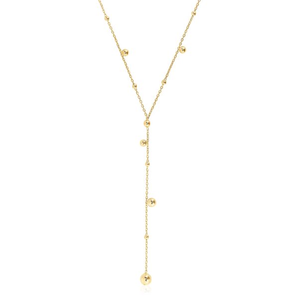 14k Yellow Gold High Polish Bead Lariat Drop Necklace