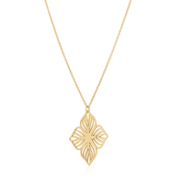 14k Yellow Gold High Polish Flower Cutout Necklace