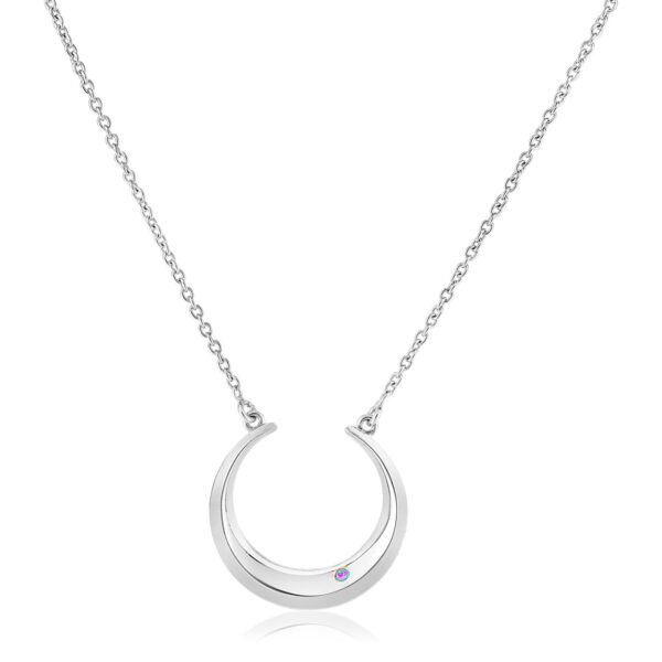 Sterling Silver 18 inch Moon Motif Necklace with Diamond