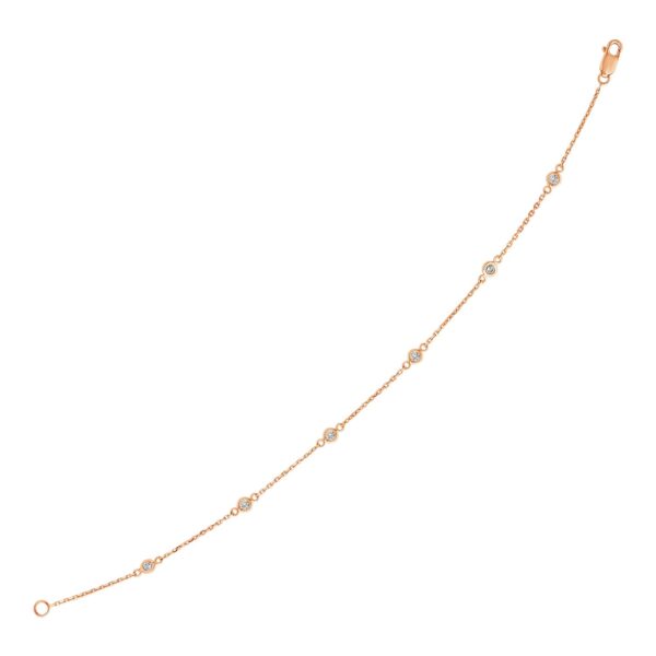 14k Rose Gold 7 inch Bracelet with Diamond Stations