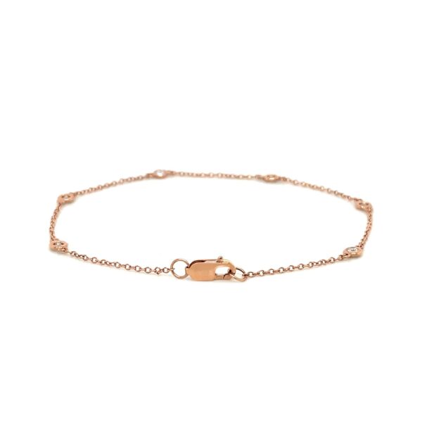 14k Rose Gold 7 inch Bracelet with Diamond Stations - Image 3