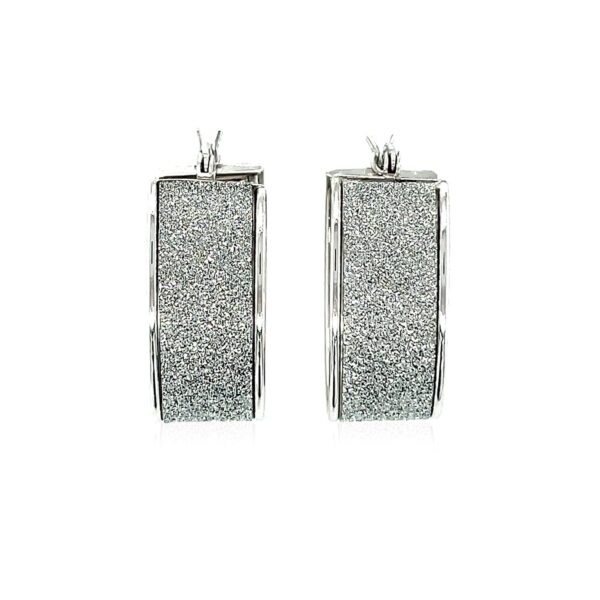 Glitter Textured Wide Oval Hoop Earrings in Sterling Silver - Image 2