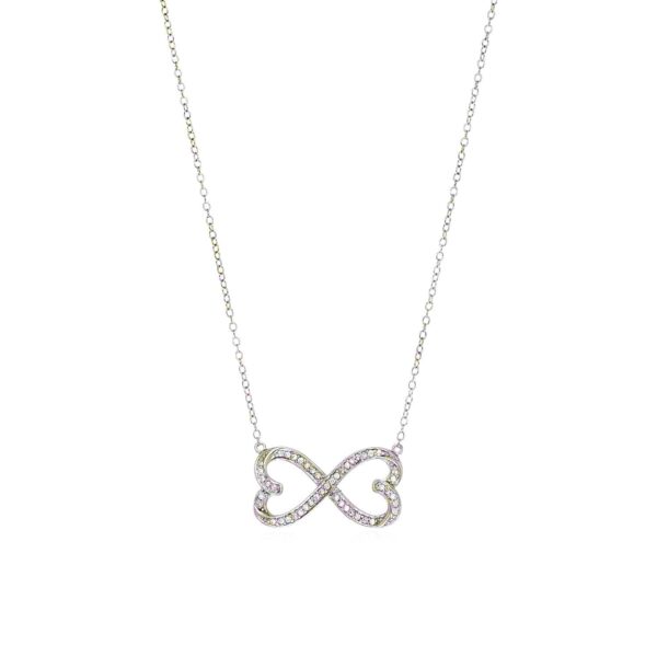 Double Heart Infinity Necklace with Cubic Zirconia in Sterling Silver