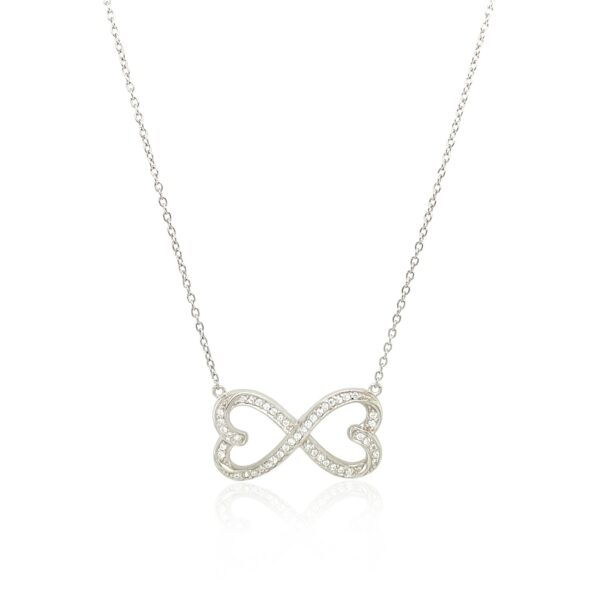 Double Heart Infinity Necklace with Cubic Zirconia in Sterling Silver - Image 2