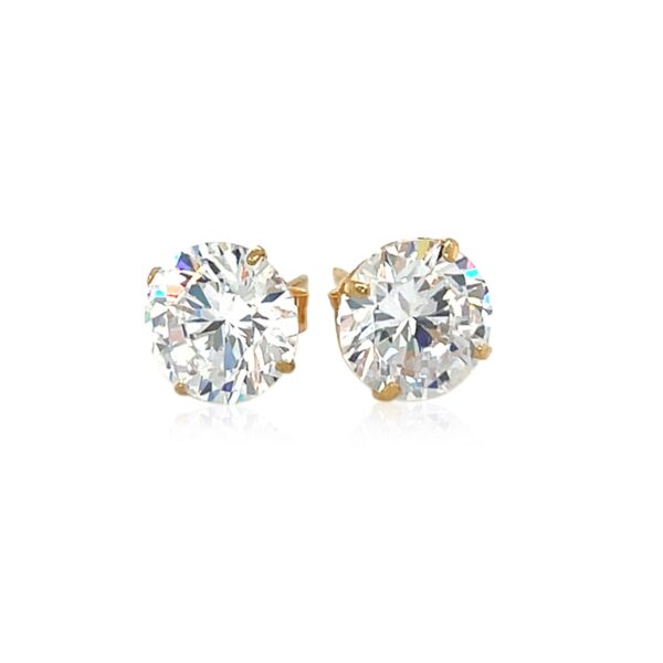 14k Yellow Gold 8.0mm Round CZ Stud Earrings - Image 2