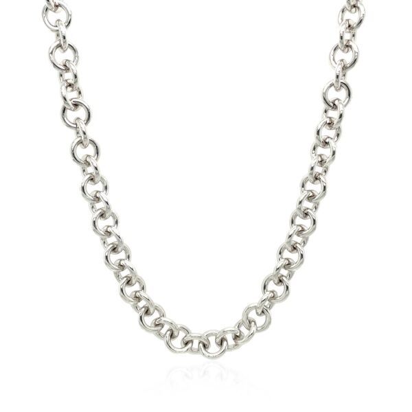 Sterling Silver Rhodium Plated Rolo Chain Necklace with a Heart Toggle Charm - Image 3